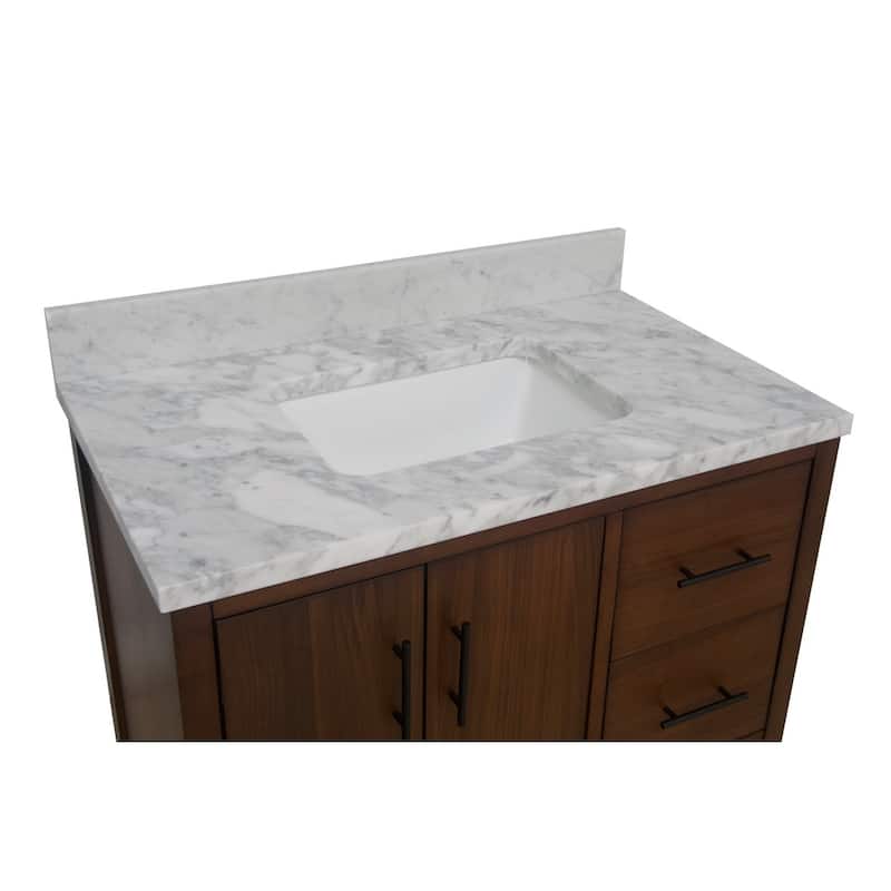 KitchenBathCollection California 36" Bathroom Vanity with Carrara Marble Top