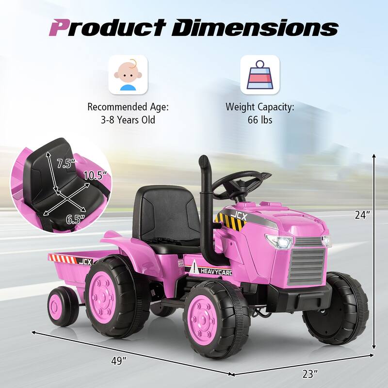 Gymax 2-in-1 Electric Toy Car 12V Kids Ride On Tractor w/ Trailer