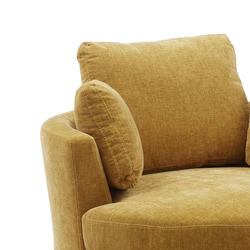 Upholstered Swivel Barrel Armchair Club Chair With Metal Base