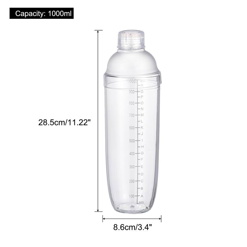 1000ml Plastic Cocktail Shaker Cup Scale Wine Beverage Mixer Drink Tools - Transparent - 1 Piece