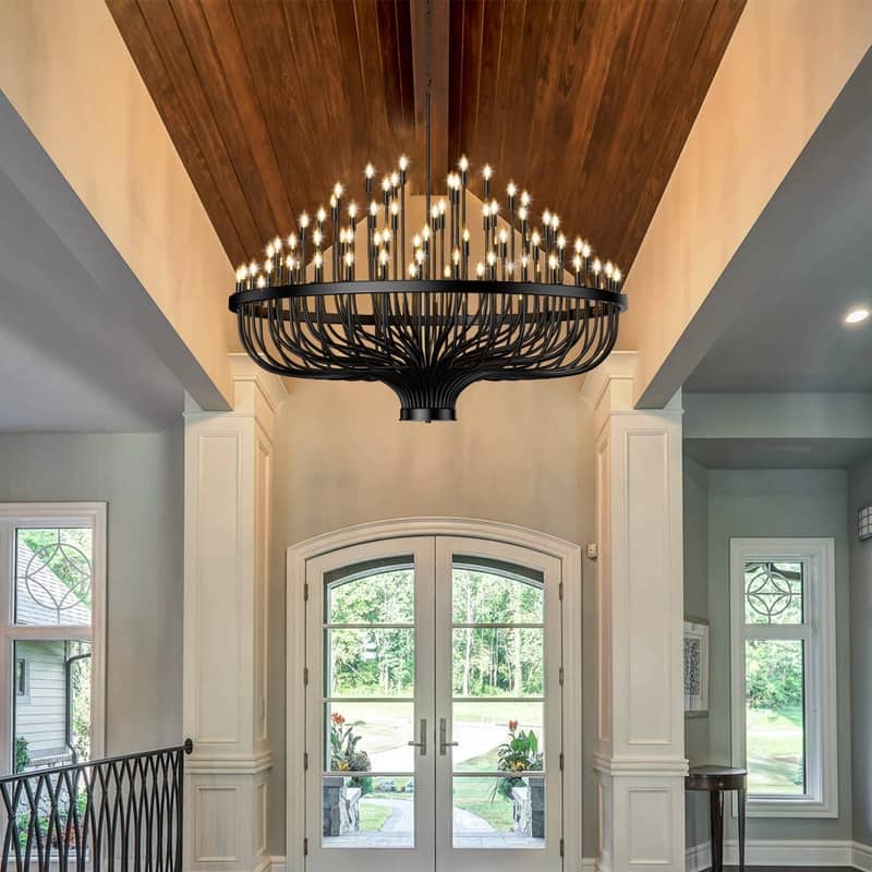 Black Chandelier, Modern Farmhouse Chandelier for Dining Room, Round Industrial Candle Chandeliers