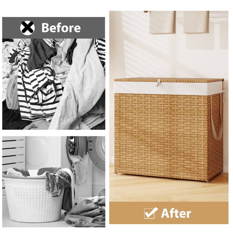 Gymax Laundry Hamper w/Wheels & Lid 125L 3-Section Clothes Hamper w/2