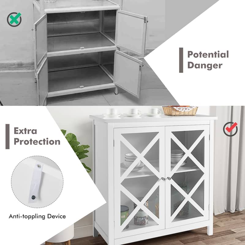 Costway Kitchen Buffet Sideboard Storage Cabinet w/Glass Doors & - See Details