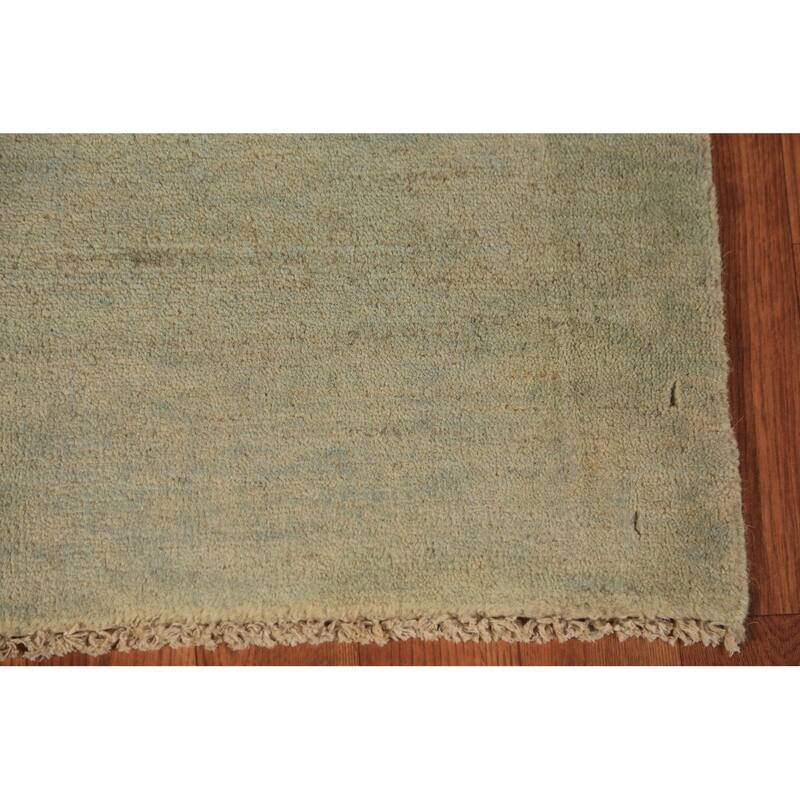 Light Green Modern Gabbeh Runner Rug Handmade Wool Carpet - 3'0" x 9'10"