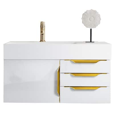 James Martin Vanities Mercer Island 36" Single Vanity, Glossy White with Radiant Gold Hardware