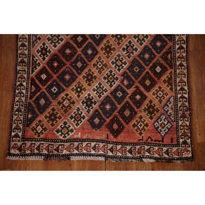 Qashqai Persian Antique Runner Rug Handmade Foyer Wool Carpet - 3'3"x 7'4"