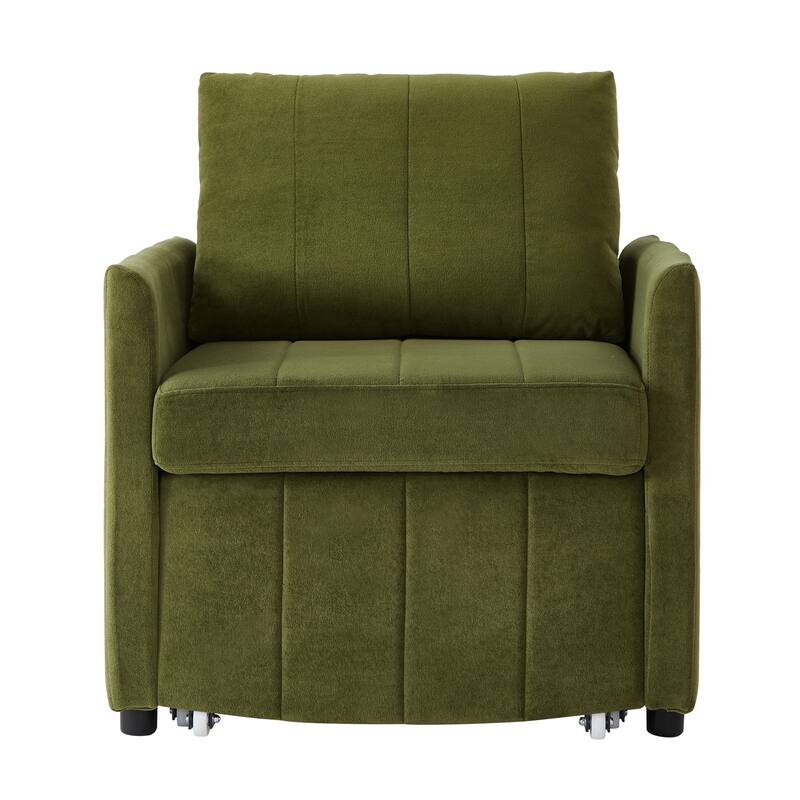 Anmytek Green Convertible Sleeper Sofa 31.5 Inch Pull Out Sofa Bed with 5-Position Adjustable Backrest Side Pockets
