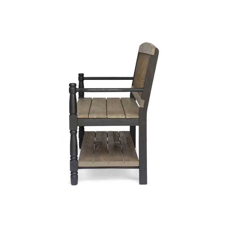 Roomfitters Imperial Farmhouse Bench with Storage Shelf, Acacia Wood and Black Frame