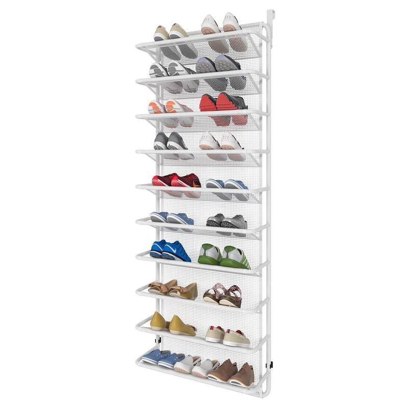 10 Tier Shoe Rack Over The Door Shoe Organizer - Matte White