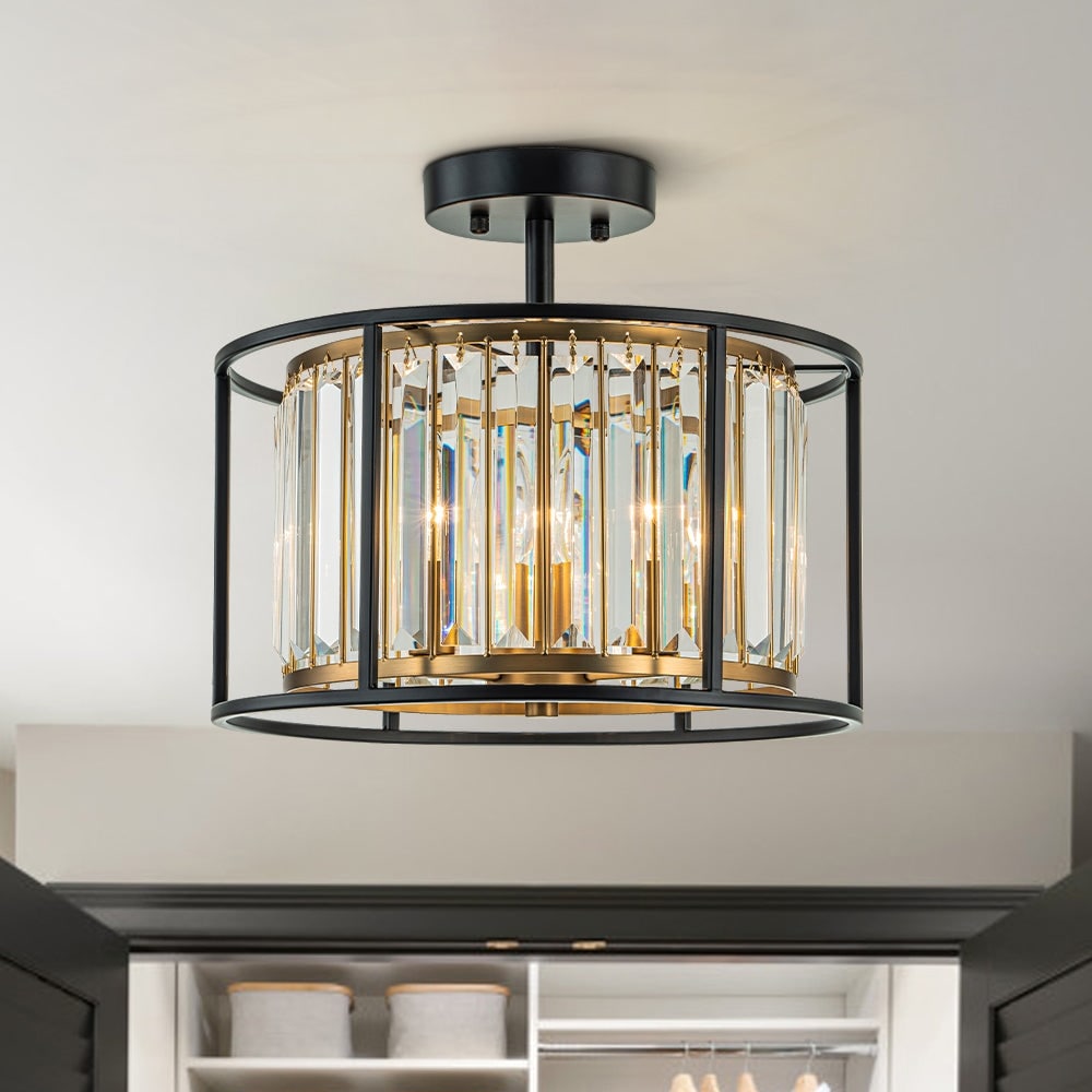 3-Light Modern Crystal Drum Layered Semi-flush Mount Ceiling Light - 14.0in
