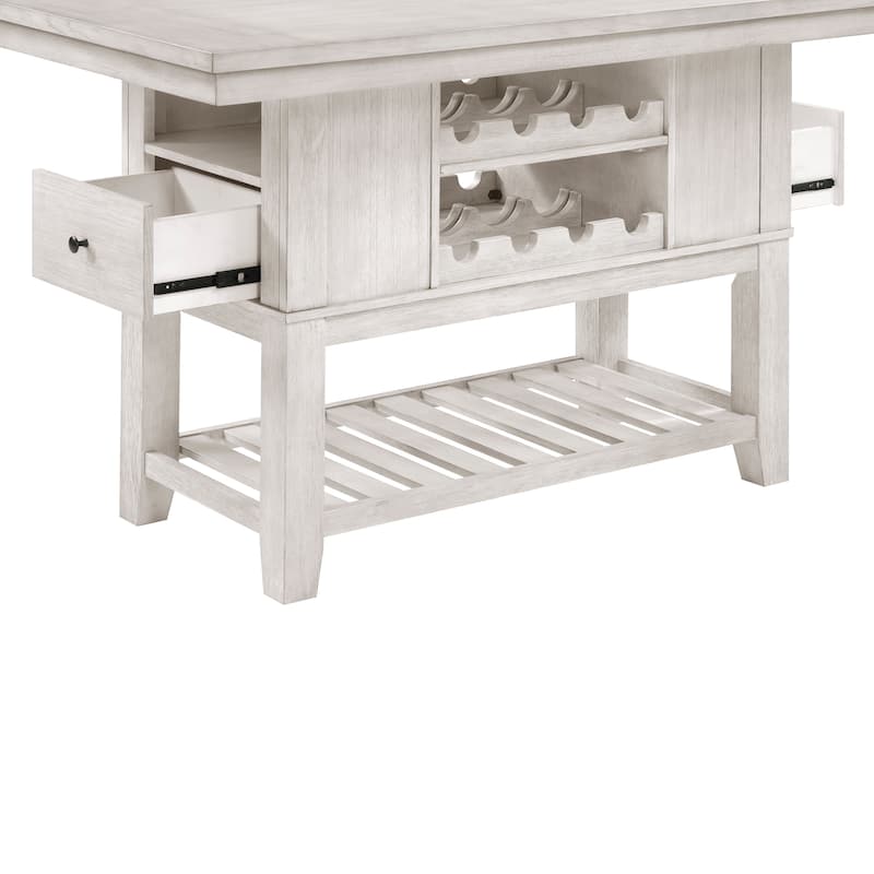 5pc Counter Height Dining Set Antique White Finish Table with Storage Drawers Wine-Rack Shelves 4x Chairs