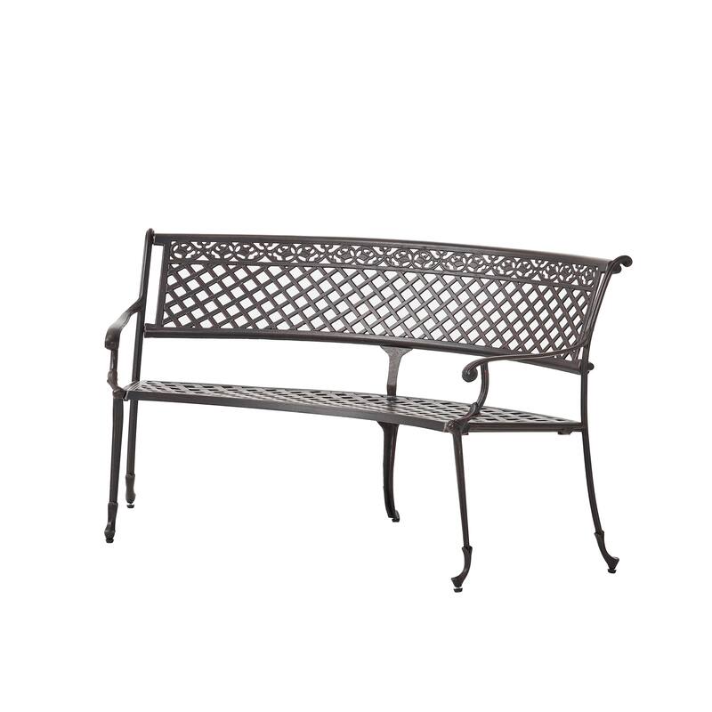 Curved Outdoor Bench with Diamond Pattern Backrest, Aluminum Entryway Bench Decorative Bench for Outdoor