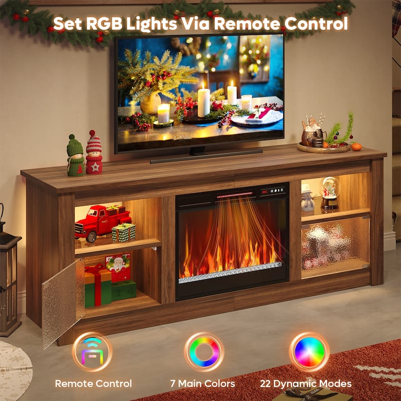 Bestier 63 in. Freestanding Media Console Electric Fireplace TV Stand Fits TV's Up to 70 in. with Cabinet - 62 inches