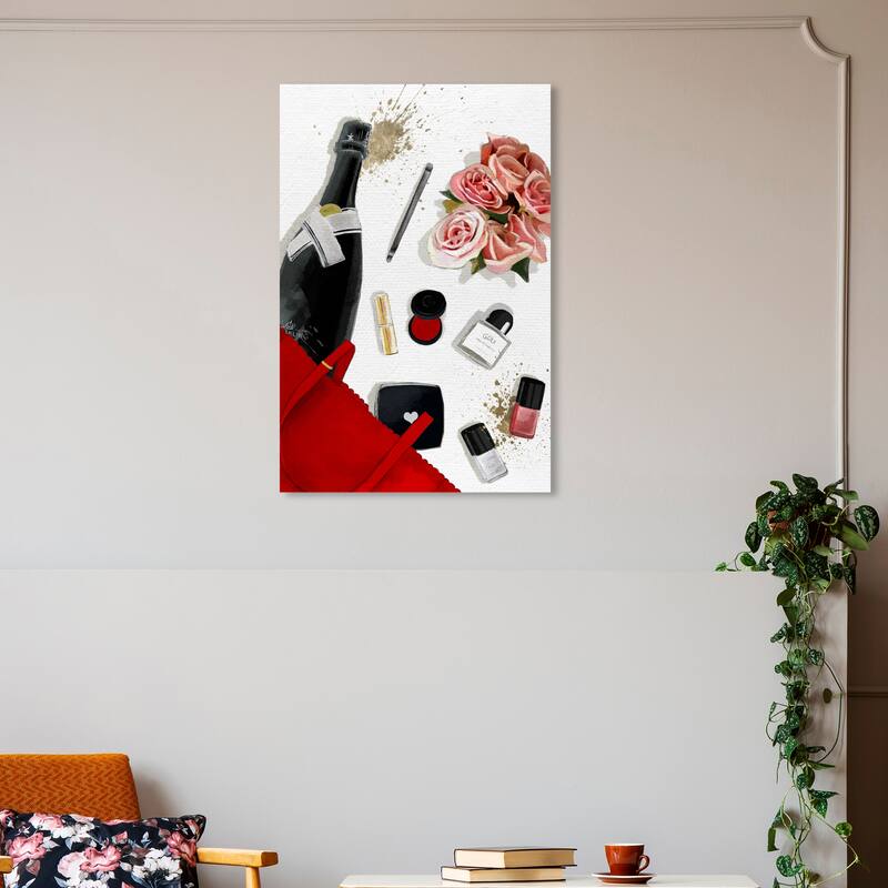Wynwood Studio Canvas Fashion and Glam Oh, My Bag Red Red and Crimson Glam Wall Art Canvas Print - 30 x 20