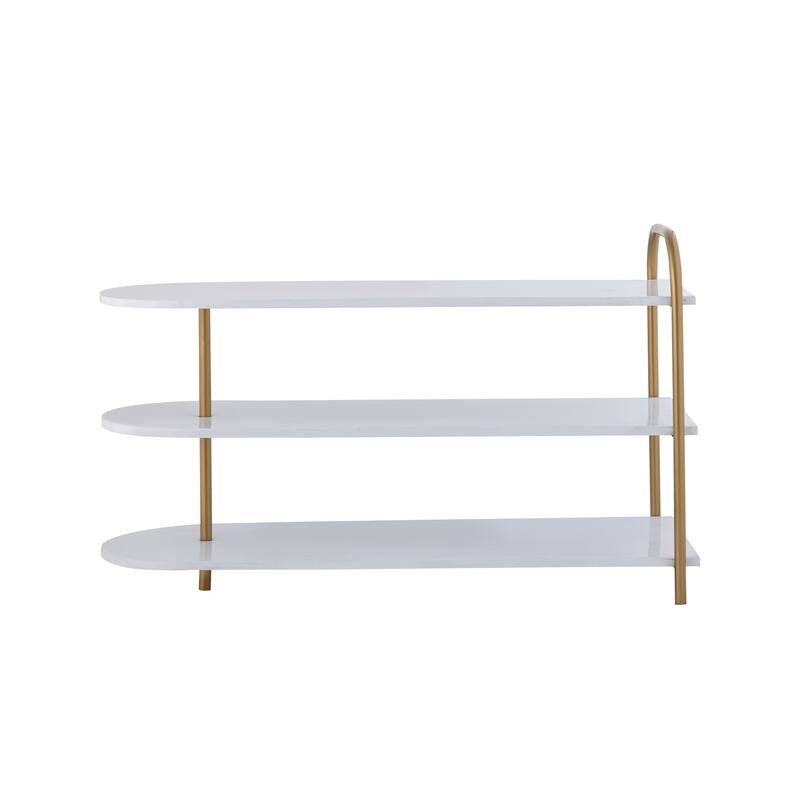happimess Modern 24" 9-Pair 3-Tier Iron Curved Decker Shoe Rack