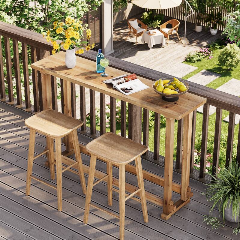 63" Long Solid Wood Counter Height Bar Table, Pub Table for Dining/Living Room, Kitchen, Balcony, Patio, Garden, Bistro