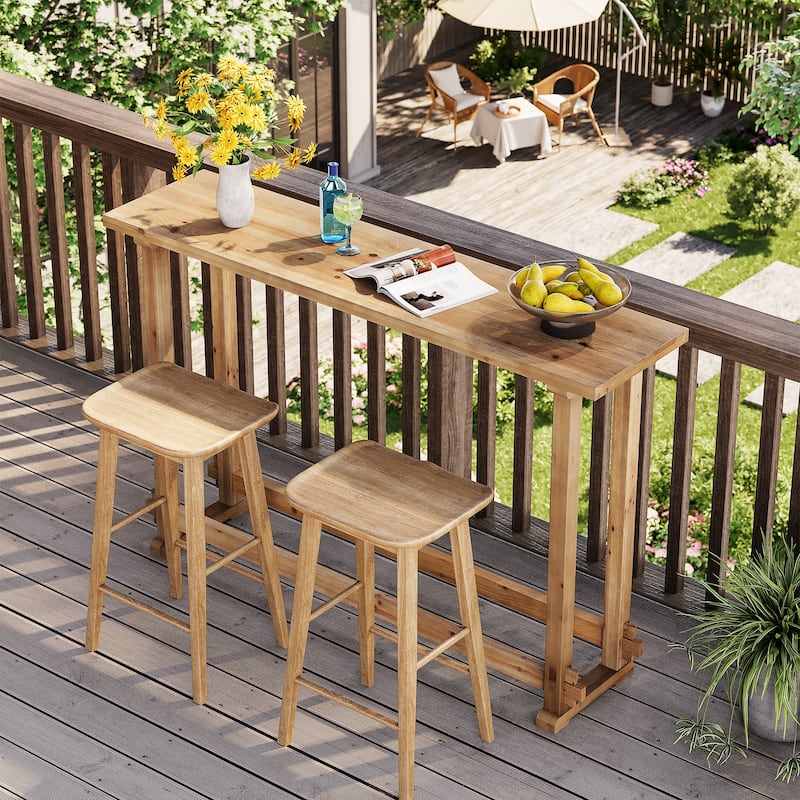 Solid Wood Bar Table Counter Height Pub Table Home Bar Unit - Brown