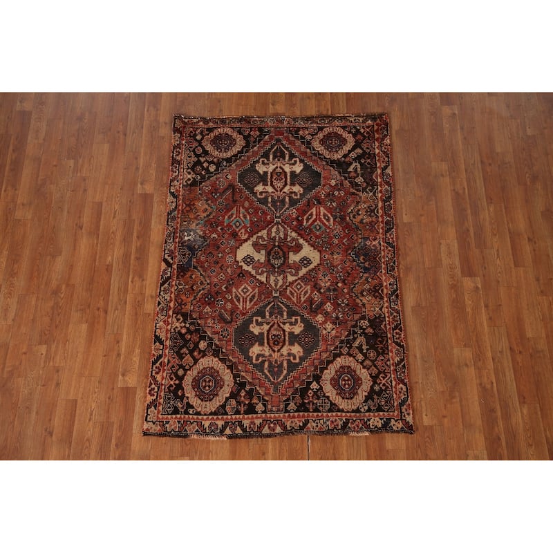 Tribal Shiraz Persian Vintage Area Rug Handmade Wool Carpet - 3'9"x 5'6"