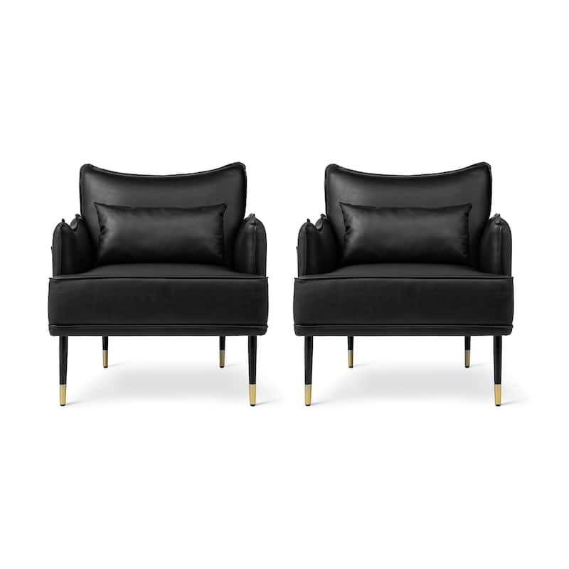 Glitzhome Set of 2 29.5"W Mid-Century Modern Leatherette Armchairs With Side Pocket - 29.5" W x 32" H x 28.75" D