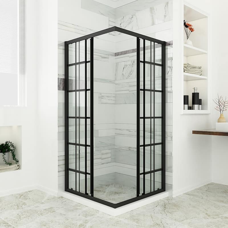 Elegant Corner Entry Shower Enclosure in Sliding Shower Doors 34 in. W x 34 in. L x 72 in. H Shower base not included.