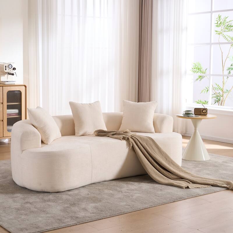 Crescent-Shaped Modular Sofa for Apartments, Chenille Low-Back Deep-Seat Sofa, Small Compression Sofa with Pillows