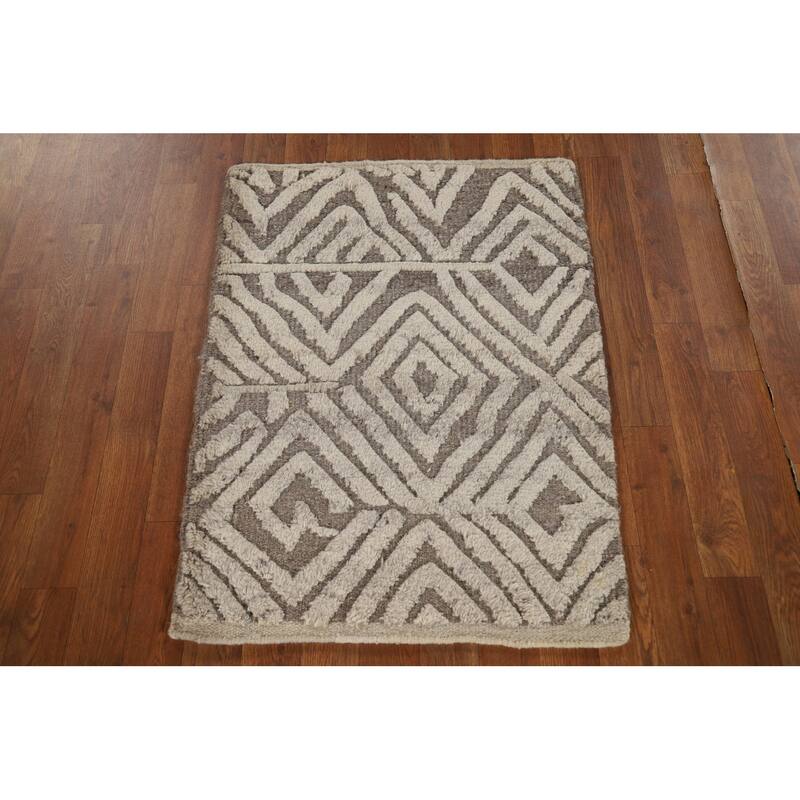 Geometric Moroccan Indian Accent Rug Handmade Trellis Wool Carpet - 2'0"x 3'0"