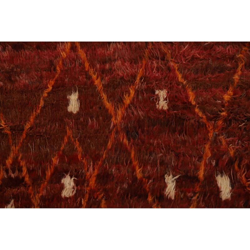 Hand Knotted Oriental 100% Wool Carpet Modern Geometric Red Moroccan Area Rug - 6' 4'' X 5' 0''