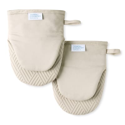 TOWN & COUNTRY BASICS Basketweave Soft Silicone Mini Oven Mitt 2-Pack Set, Heat Resistant Flexible Silicone, Non-Slip Grip