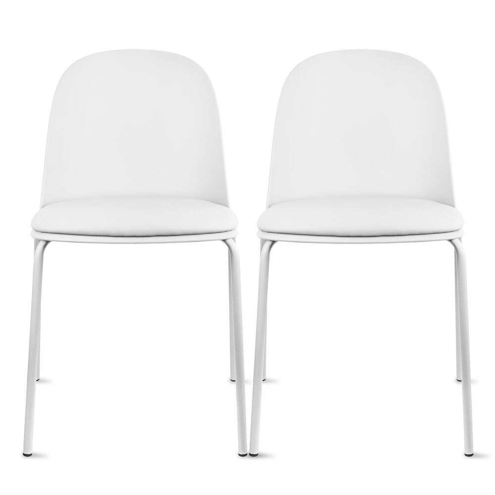 Set of 2 Retro Modern Plastic Dining Chairs With Padded Cushion Seat For Kitchen Office Bedroom Indoor Outdoor