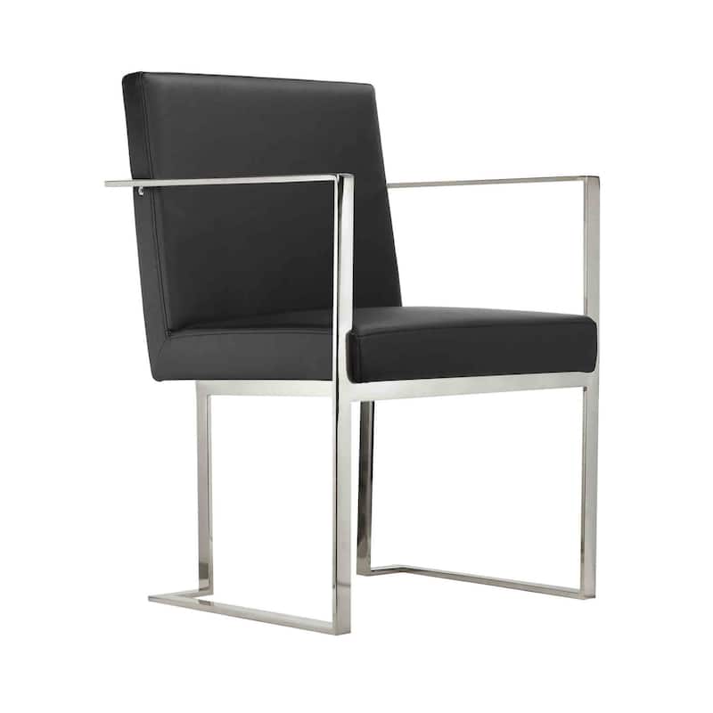 Boly 22 Inch Dining Armchair, Chrome Cantilever Steel, Black Faux Leather