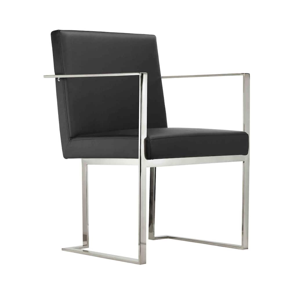 Boly 22 Inch Dining Armchair, Chrome Cantilever Steel, Black Faux Leather