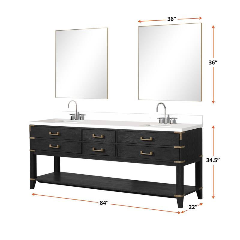 Norwalk 60 in W x 22 in D Black Oak Double Bath Vanity, Cultured Marble Top, Faucet Set, and 28 in Mirrors