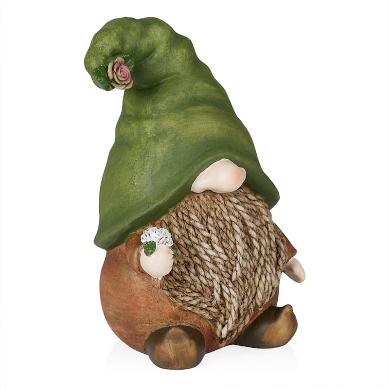 Gnome with Green Hat Holding a Flower