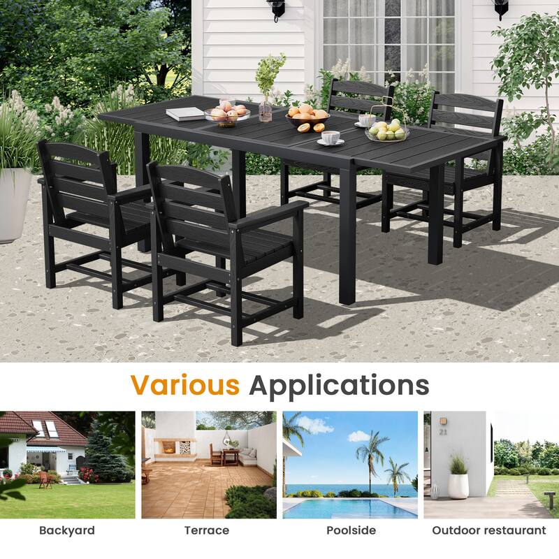 5-Piece HDPE Outdoor Extendable Dining Set with 4 Chairs – All-Weather Patio Furniture - N/A