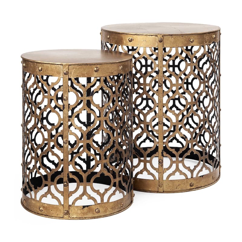 HomeRoots Set of Two 20" Gold Round End Table - 15.00 in. x 20.00 in. x 15.00 in.