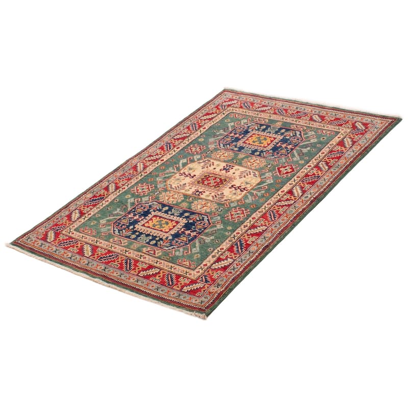 ECARPETGALLERY Hand-knotted Uzbek Ghazni Teal Wool Rug - 4'1 x 5'11
