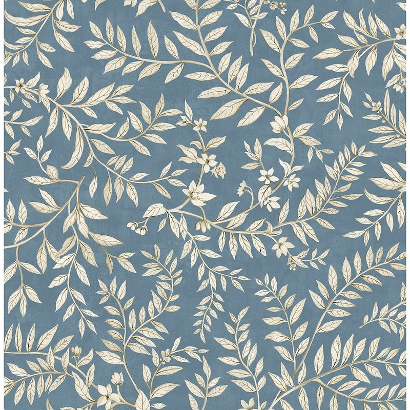 Daisy Bennett Designs Vining Leaf Trail Premium Matte Non-Woven Peel and Stick Wallpaper - 20.5 in. W x 18 ft. L - Wedgewood Blue