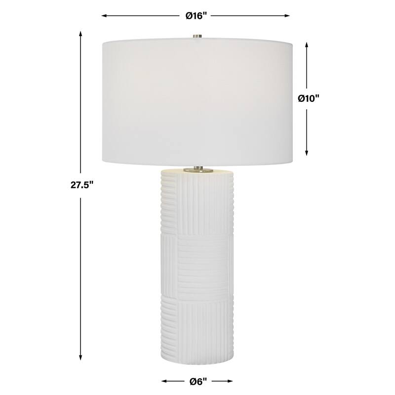 Geometric Ceramic Table Lamp with Round Drum Shade - 27.5" - White