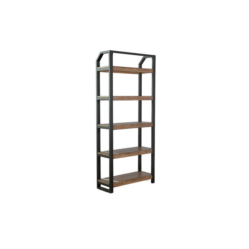 Yael Bookcase, 5 Brown Mahogany Shelves and Black Metal Frame, 72 Inch