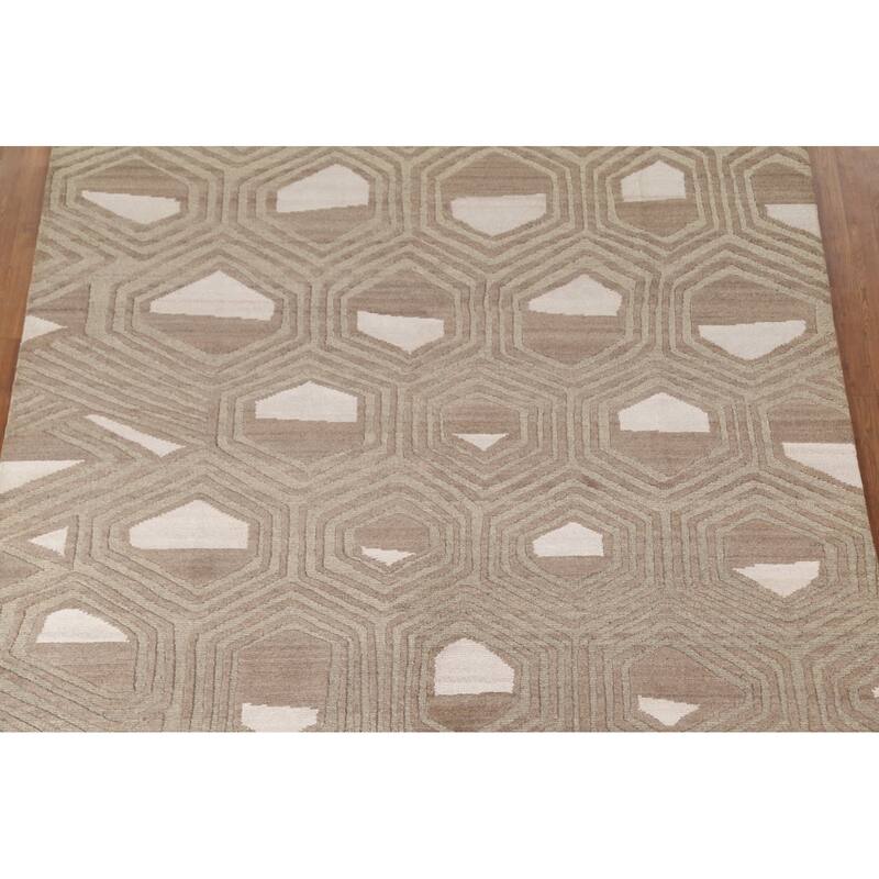 All-Over Modern Area Rug Handmade Wool Carpet - 8'1"x 9'8"