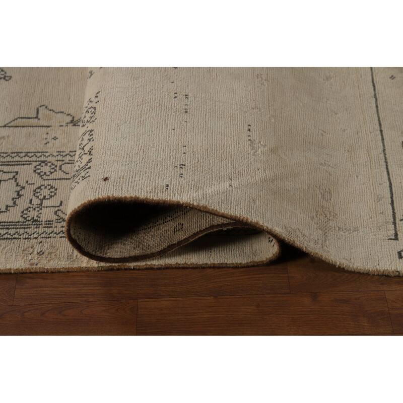 Distressed Tabriz Persian Vintage Rug Handmade Beige Wool Carpet - 8'0" x 11'6"