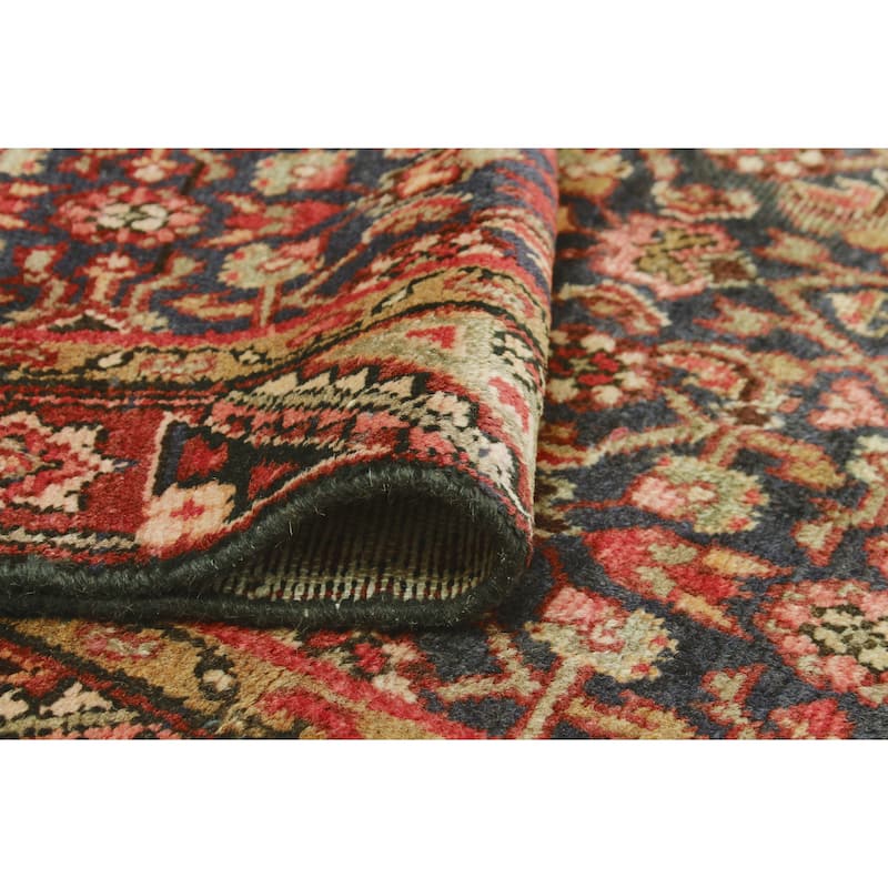 Fine Vintage Distressed Meriem Navy/Burgundy Runner - 3'3" x 9'11"