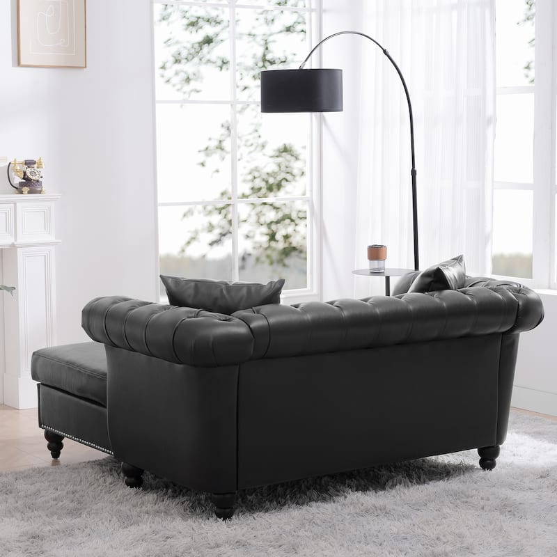 GDFStudio - Elara Luxe 63" Loveseat Chaise Lounge Couch with Upholstered PU Leather & Rolled Arm for Living Room or Office