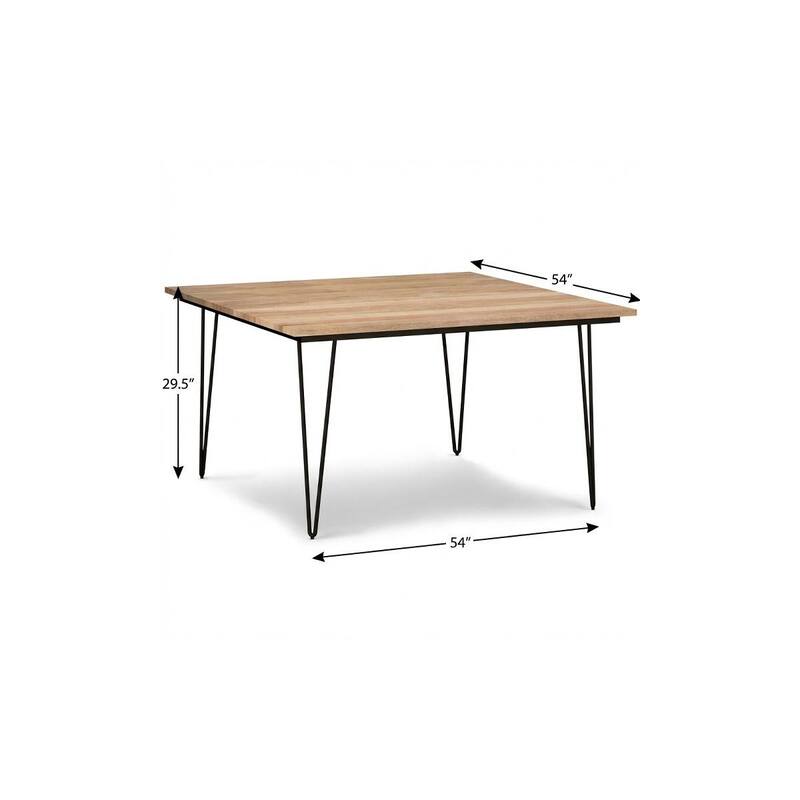 HomeRoots 54" Natural and Black Solid Wood and Steel Square Dining Table - 54.00 in. x 29.50 in. x 54.00 in.