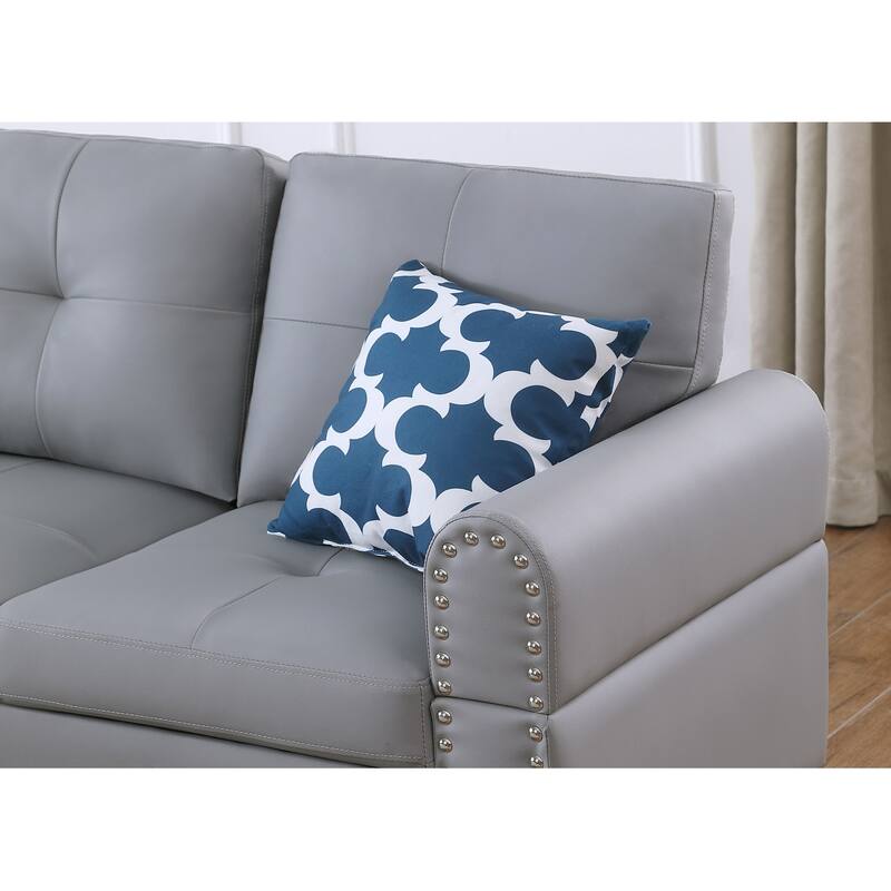 Wood Frame Faux Leather Storage Sectional Sofa with Ottoman & Cup Holders