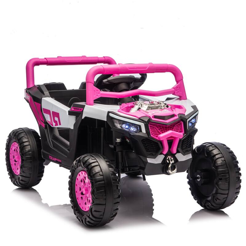 12V Children's Electric Car with LED Lights, Pink Electric Vehicle Toddler Vehicle with Bluetooth Music