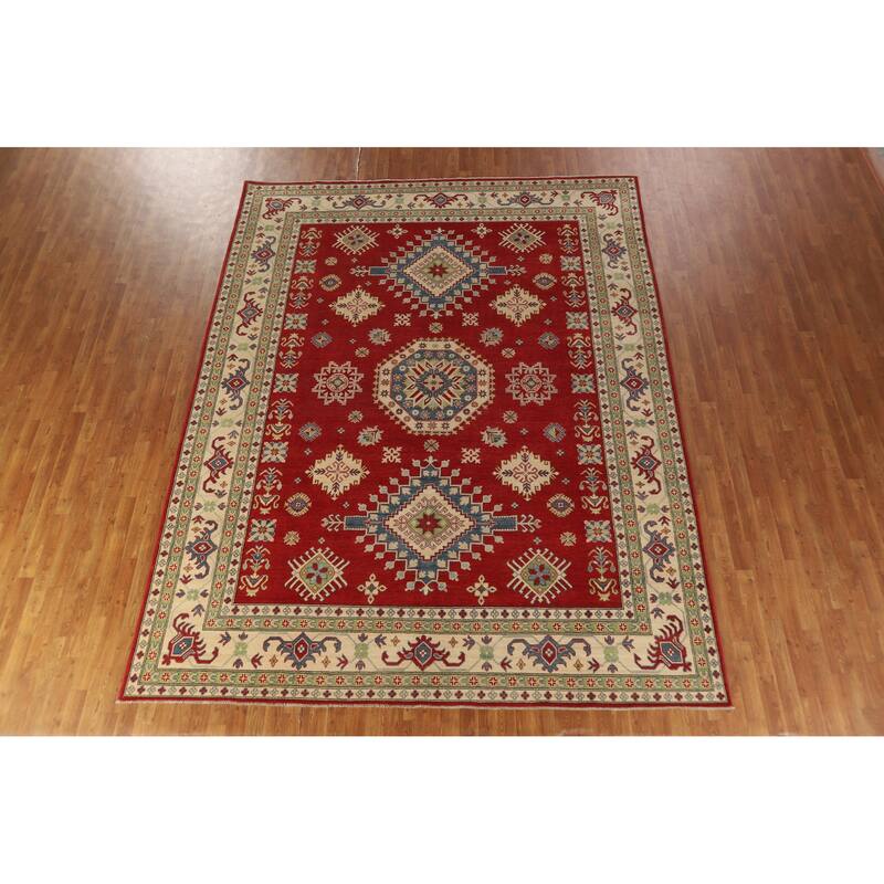 Hand Knotted Oriental 100% Wool Carpet Traditional Geometric Red Kazak Area Rug - 11' 8'' X 9' 0''