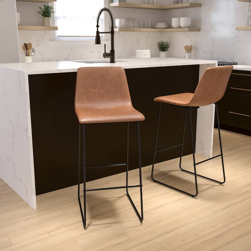 LeatherSoft Bucket Seat Bar Stool (Set of 2)