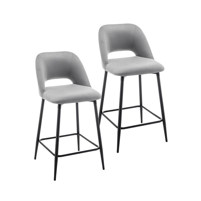 Porthos Home Aria Velvet Counter Stools with Steel Legs, Set of 2 - Grey