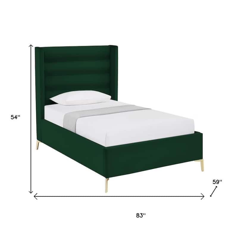 HomeRoots Green Velvet Upholstered Full Bed Frame